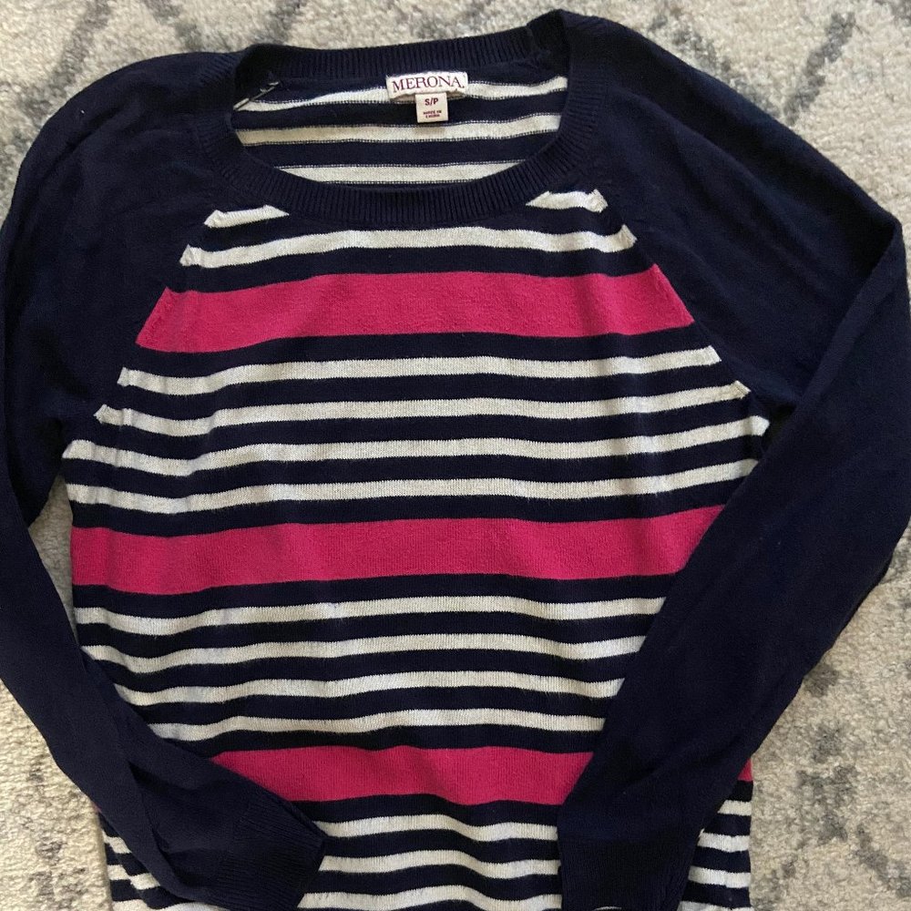Cotton Navy Sweater with pink and white stripes